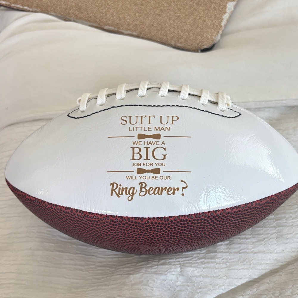 Ring Bearer Proposal Mini Football - White & Brown